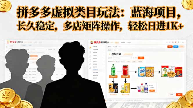 拼多多虚拟类目玩法，蓝海项目，长久稳定，多店矩阵操作，轻松日进1K+-小白网创