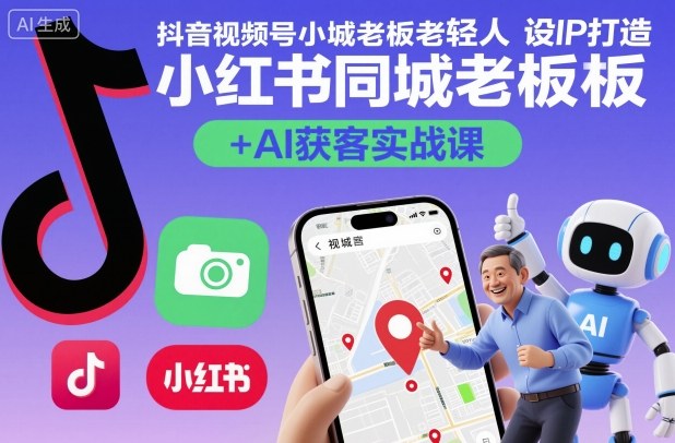 抖音视频号小红书同城老板轻人设IP打造+AI获客实战课，人设打造-算法拆解-拍摄剪辑-内容运营-AI创作-小白网创