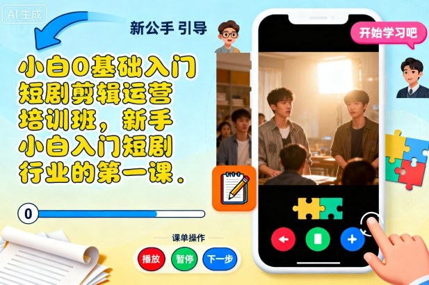 小白0基础入门短剧剪辑运营培训班，新手小白入门短剧行业的第一课-小白网创