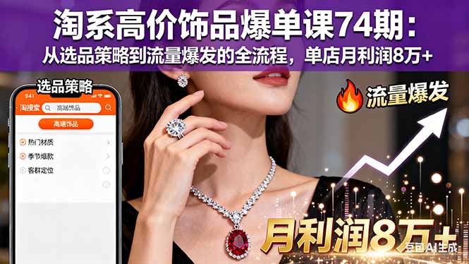 淘系高价饰品爆单课74期：从选品策略到流量爆发的全流程，单店月利润8万+-小白网创