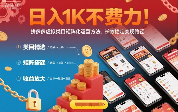 日入1K不费力！拼多多虚拟类目矩阵化运营方法，长效稳定变现路径-小白网创
