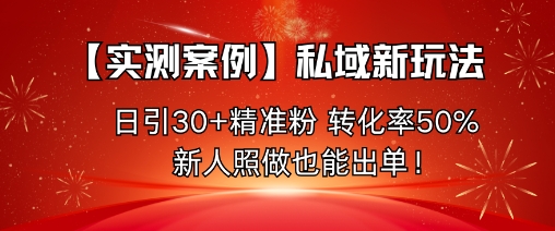 【实测案例】私域新玩法，日引30+精准粉，转化率50%，新人照做也能出单！-小白网创