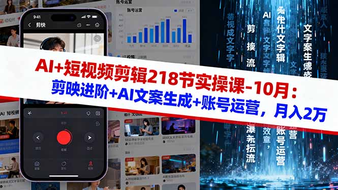 AI+短视频剪辑218节实操课-10月：剪映进阶+AI文案生成+账号运营，月入2万-小白网创