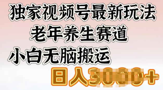 独家视频号最新玩法，老年养生赛道，小白无脑搬运，日入多张-小白网创
