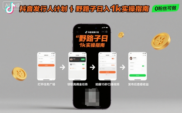 抖音发行人计划全新野路子玩法，随时随地，只要有手机，就能操作，日入1k+【揭秘】-小白网创