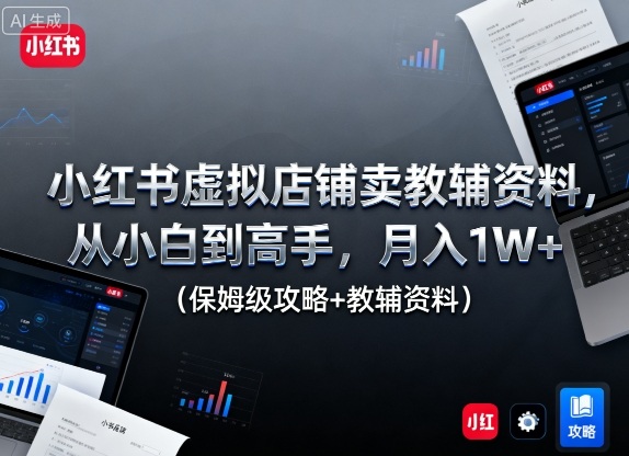 小红书虚拟店铺卖教辅资料，从小白到高手，月入1W+(保姆级攻略+教辅资料)-小白网创