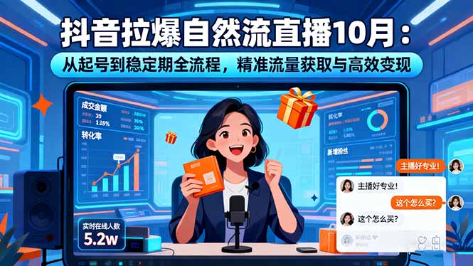 抖音拉爆自然流直播10月：从起号到稳定期全流程，精准流量获取与高效变现-小白网创