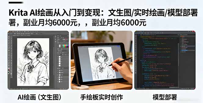 Krita AI绘画从入门到变现:文生图/实时绘画/模型部署,副业月均6000元