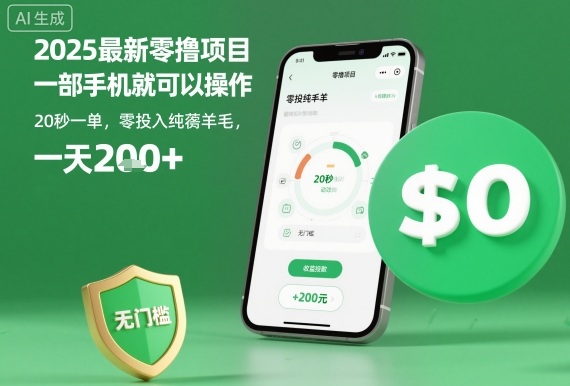 2025最新零撸项目，一部手机就可以操作，20秒一单，零投入纯薅羊毛，无门槛，一天200+【揭秘】-小白网创