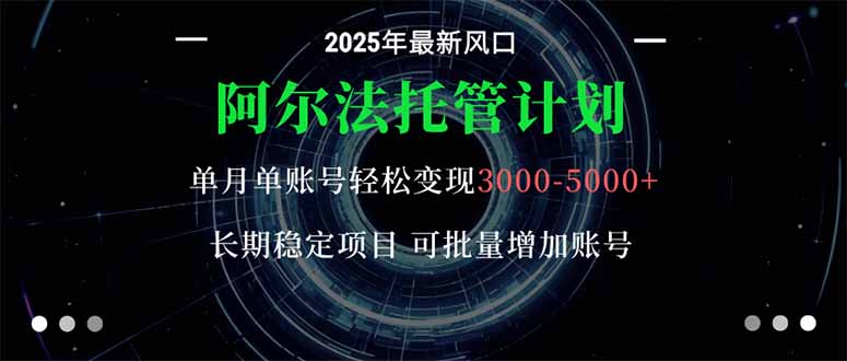阿尔法托管计划 单账号月入3000-5000，长期稳定项目，新手小白轻松上手。-小白网创