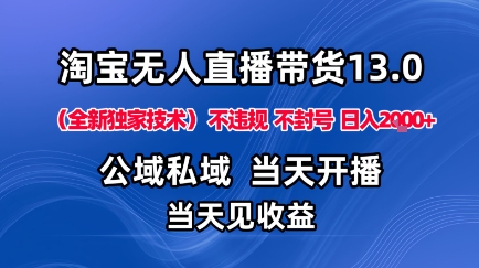 淘宝无人直播13.0，公域私域技术，不封号，不违规布局下半年旺季赛道，日入1K+(独家技术)【揭秘】-小白网创