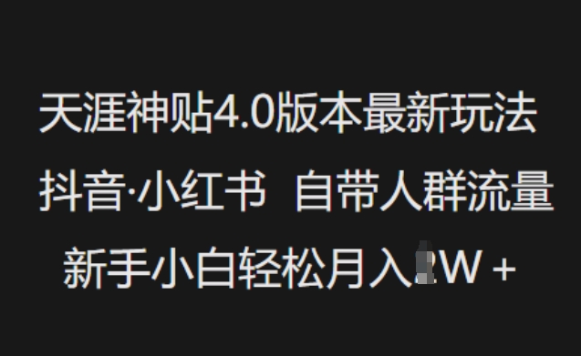 天涯神贴4.0版本最新玩法，抖音·小红书自带人群流量，新手小白轻松月入过W-小白网创