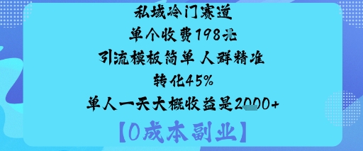 私域冷门赛道:单个收费198米引流模板简单人群精准转化45%单人一天大概收益是1k+-小白网创