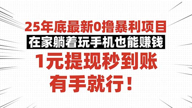 25年底最新0撸暴利项目，在家躺着玩手机也能赚钱，1元提现秒到账，有手…-小白网创