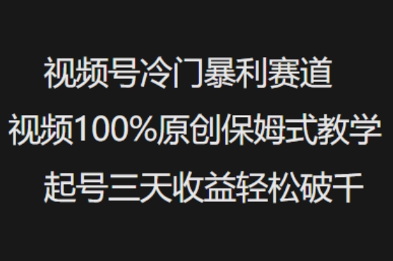 视频号冷门暴利赛道视频100%原创保姆式教学起号三天收益轻松破千-小白网创