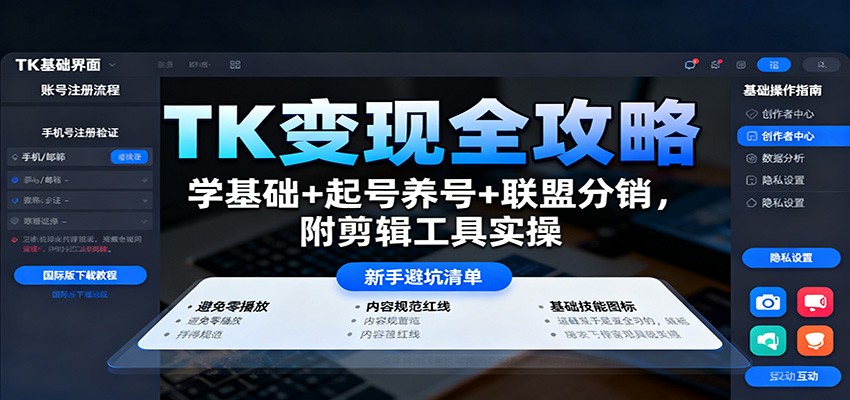 TK变现全攻略：学基础+起号养号+联盟分销，附剪辑工具实操-小白网创