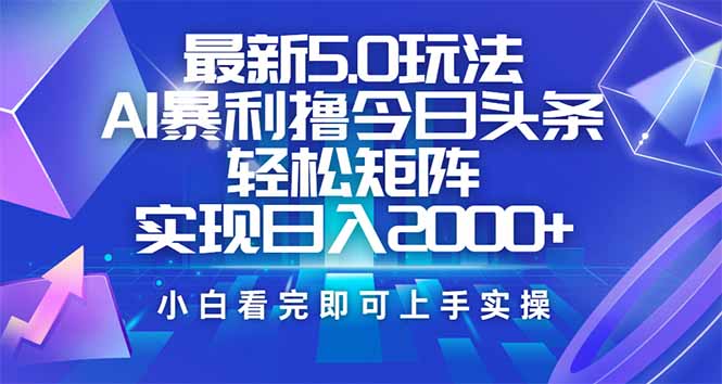 （14336期）今日头条最新5.0玩法，思路简单，复制粘贴，轻松实现矩阵日入2000+-小白网创