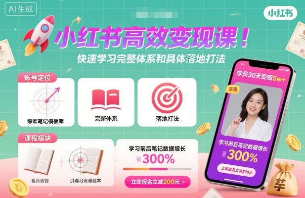 小红书高效变现课，快速学习小红书完整体系和具体落地打法-小白网创