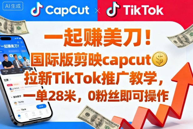 一起賺美刀！国际版剪映capcut拉新TikTok推广教学，一单28米，0粉丝即可操作(附推广入口和教学)-小白网创